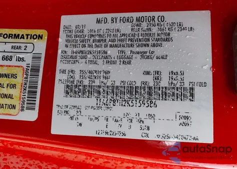 2019 Ford Mustang Ecoboost Premium z USA, uszkodzony, nr VIN 1FA6P8TH2K5159586